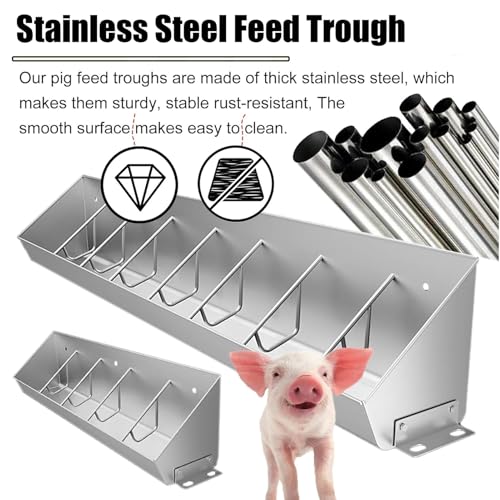 3.3′ 4.9′ 6.6′ Long Stainless Steel Piglet Feeding Trough, Compartment Pig Feeder for Efficient Pig Feeding, Heavy-Duty Livestock Feeding Trough Tool for Hog Farm Sheds Pen, Easy to Clean(1.5m/4.9ft - - size: 1.5m/4.9ft - 8 Places