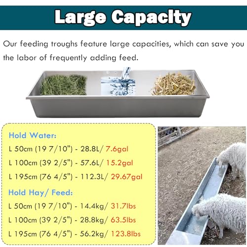 Large Capacity Animal Feeders and Waterers, Easy to Clean Open Troughs for Goats, Cattle, Sheep Feeding - size: L 50cm/1.6ft