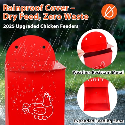 2Pack Chicken Grit Feeder, Metal Oyster Shell Feeder with Lid, Hanging Gravity Chicken Poultry Feeders Trough, Coop Accessories Supplies
