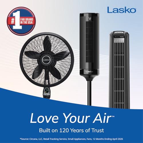 Lasko Oscillating Cyclone Pedestal Fan with Remote Control - Cooling Standing Fan for Bedroom, Living Room, and Home Office - Adjustable Height - 3 Quiet Speeds - 1843 - 18" Blade Diameter - Black