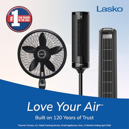 Lasko Oscillating Cyclone Pedestal Fan with Remote Control - Cooling Standing Fan for Bedroom, Living Room, and Home Office - Adjustable Height - 3 Quiet Speeds - 1843 - 18" Blade Diameter - Black