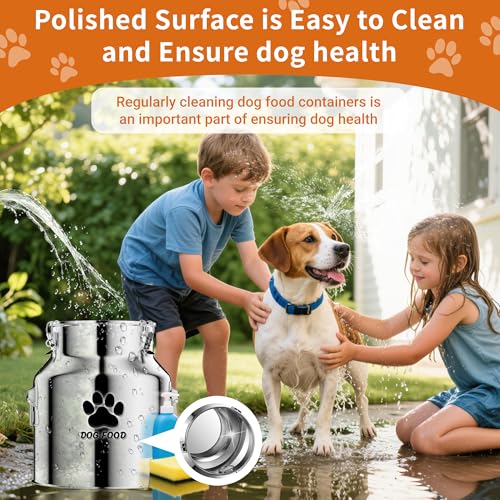 Metal Dog Food Storage Container 18Lbs, Stainless Steel Dog Food Storage Container with Lids Airtight, Pet Food Storage Container for Dogs, Cat Food Bin with Spoon, Keep Food Fresh, Easy to Clean