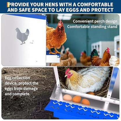 6 Compartment Chicken Nesting Box, Galvanized Steel Metal Laying Box with Removable Tray Roll-Out Egg Collection, Wall Mount Hen Roosting Box, Easy Egg Collection - color: Blue, size: 6 holes with legs