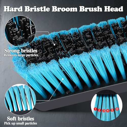 MASTERTOP 24" Heavy Duty Push Broom with Ultra-Sturdy Adjustable Handle, 6-Layer Stiff Bristles Garden Yard Broom, Outdoor Sweeping Brush for Garage, Patio, Driveway, Warehouse, Deck, Tile & Concrete - color: Push Broom Blue
