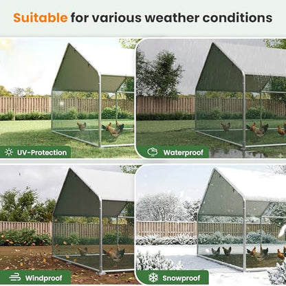 Walk-in Chicken Coops 10 x 20 Large Metal Chicken Runs with Waterproof Hardware Cloth Cover Poultry Cage with Split Double Door - color: Silver, size: 10'L × 20'W × 6.5'H