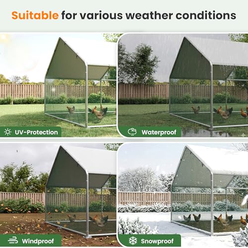 Walk-in Chicken Coops 10 x 20 Large Metal Chicken Runs with Waterproof Hardware Cloth Cover Poultry Cage with Split Double Door - color: Silver, size: 120.0"L x 228.0"W x 79.0"H