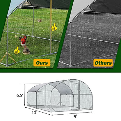 TOLEAD Large Metal Chicken Coop Upgrade Tri-Supporting Wire Mesh Chicken Run,Chicken Pen with Water-Resident and Anti-UV Cover,Duck Rabbit House Outdoor(9’ W x 13’ L x 6.5’ H) - size: 156.1"L x 108.0"W x 78.0"H