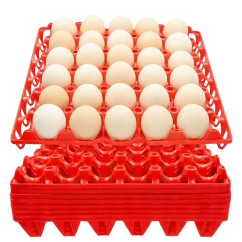 8PCS Plastic Egg Tray Egg Crates 30-Egg Flats, Stackable Egg Cartons Hold Multiple Eggs for Home Chicken Farmers, Plastic Egg Crate Farm Products for Storing, Sorting, Shipping Eggs - Red - color: Red