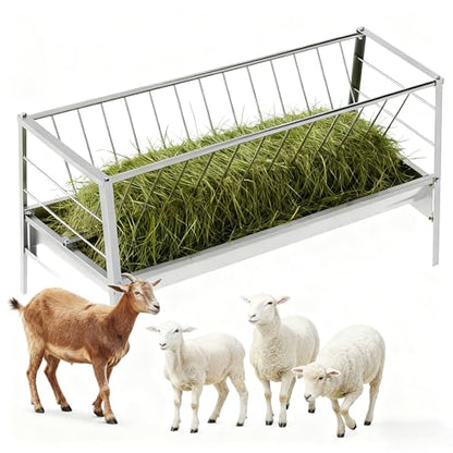 2 in 1 Heavy-Duty Stainless Steel Pasture Hay Feeder, 96 Gallon Livestock Feed Trough, Detachable Ease of Assembly, Goat Hay Feeder for Sheep, Calf, Cow and Horse (Stainless Steel)