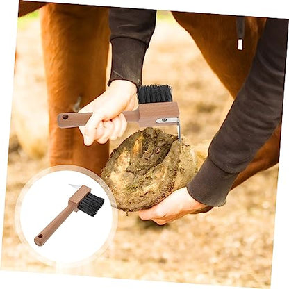 Horse Hoof Cleaning Brush Wooden Handle Cattle Hoof Trimmer and Horseshoe Tool for Grooming and Maintenance Comfortable Grip for Easy Use