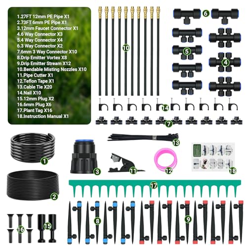 100FT Drip Irrigation Kit, Automatic Garden Watering System with Quick Connect PE Tubing, 2026 New Upgraded Water-Saving Design, 3 Adjustable Nozzles for Yard, Greenhouse, Lawn & Raised Bed - size: 100FT