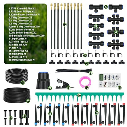 100FT Drip Irrigation Kit, Automatic Garden Watering System with Quick Connect PE Tubing, 2026 New Upgraded Water-Saving Design, 3 Adjustable Nozzles for Yard, Greenhouse, Lawn & Raised Bed - size: 100FT