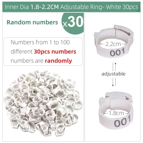 Chicken Leg Bands 240 Pcs Numbered Poultry Chicken Leg Bands Adjustable Foot Label Rings for Home Farm Chicks Bird Duck Goose Identification Clip-on(White) - color: White
