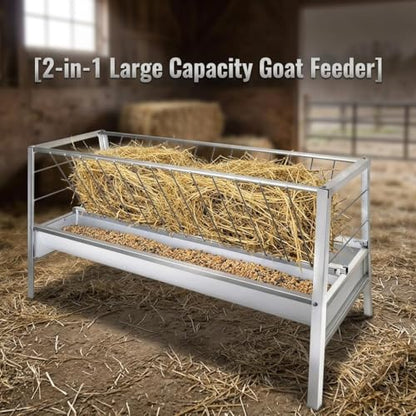 Heavy Duty Feeder Hay for Goat, Sheep and Livestock Animals - Premium Stainless Steel Construction, 87 Gallon Large Capacity, Exact 59 x 33.4 x 19.6in Size for Horses Feeding