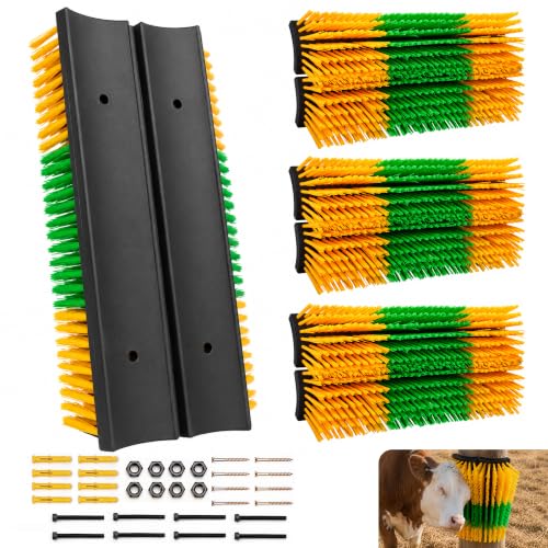 Livestock Scratching Brush 4 Pack for Itchy Coats, Goat and Horse Scratcher for Cows, Horses, Goats, Pigs and Donkeys, Mounts on Posts, Fences, Stalls and Tree Stumps - color: HORSE-BRUSH04