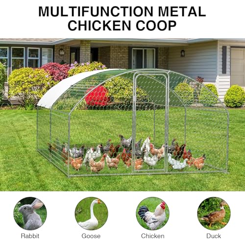 Large Metal Chicken Coop, Metal Chicken Run with Waterproof and Anti-Ultraviolet Cover for Outside, 9.8 x 13.1 x 6.5 Ft Walk-in Poultry Cage, Outdoor Chicken Pen for Backyard and Farm - size: 9.8 x 13.1 x 6.6 ft