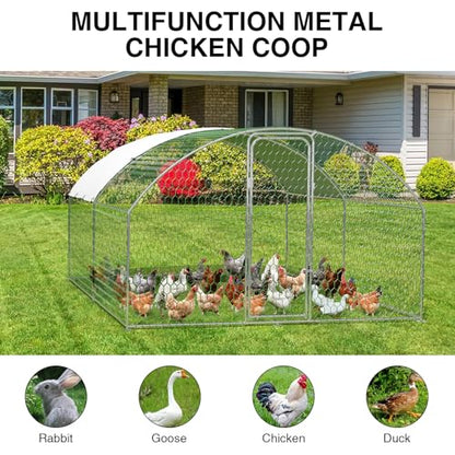 Large Metal Chicken Coop, Metal Chicken Run with Waterproof and Anti-Ultraviolet Cover for Outside, 9.8 x 13.1 x 6.5 Ft Walk-in Poultry Cage, Outdoor Chicken Pen for Backyard and Farm - size: 9.8 x 13.1 x 6.6 ft