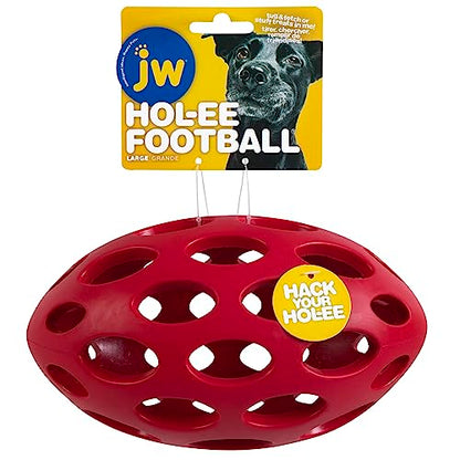 JW Pet Hol-ee Football Dog Toy Puzzle Ball, Natural Rubber, Large (9 Inch Length), Colors May Vary - size: Large