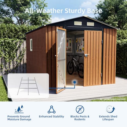 8x10 FT Outdoor Storage Shed, Metal Garden Shed with Floor Base & Updated Frame Structure, Lockable Door and Window, Large Tool Shed for Backyard, Patio, Lawn, Utility & Bike Storage - size: 8x10 FT with Base