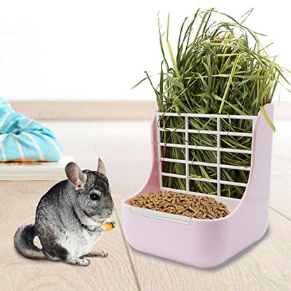 Litewoo Rabbit Hay Feeder Food Bowl Feeding Rack for Small Animal Guinea Pig Chinchilla Bunny Cage Accessories - color: Pink