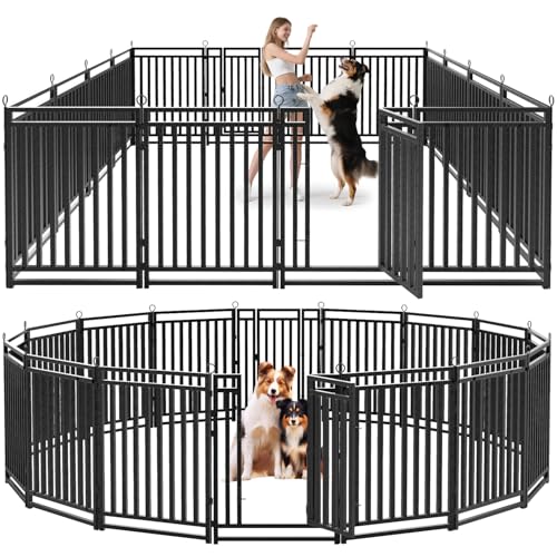 Dog Fence Outdoor Indoor, 40" Inch Height 16 Panels Dog Playpen for Large/Medium/Small Dogs Metal Dog Pen for Yard Camping and RV | Black-Silver, Patented - size: 40" height, style: 16 Panels