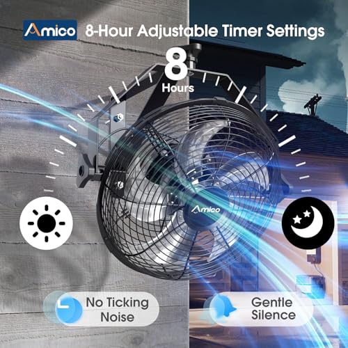 Amico 14 Inch Wall Mount Fan with Remote, 9-Speed Industrial Metal Fan, High Velocity Wall Fan with Brushless DC Motor, 2500 CFM Commercial Fans for Garage, Greenhouse, Warehouse, shop, Patio, Outdoor - size: 14 inch