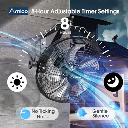Amico 14 Inch Wall Mount Fan with Remote, 9-Speed Industrial Metal Fan, High Velocity Wall Fan with Brushless DC Motor, 2500 CFM Commercial Fans for Garage, Greenhouse, Warehouse, shop, Patio, Outdoor - size: 14 inch