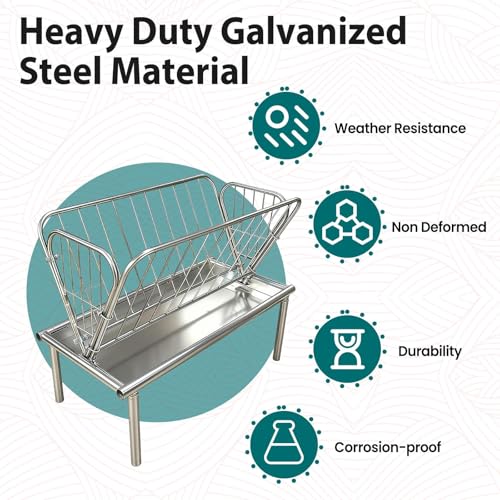 Large Capacity Galvanized Steel Horse Goat Feeder 47" L x 22.5" W x 38" H, Heavy Duty Livestock Shelter Hay Feeder with 6" Deep Extra Wide Feed Pan, 2-in-1 Grain Hay Feeder for Goats Horses Farm