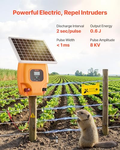 VEVOR Solar Fence Charger, 0.6J 8 kV Solar Powered Fence Charger, Electric Fence Energizer Kit, Keep Out Predators, 4-5 Days Runtime, for Livestock, Poultry, Garden Protection - style: 0.6J