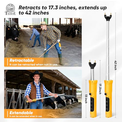 Retractable Cattle Prod, Rechargeable Livestock Prod with LED Light, Waterproof Animal Herding Tool for Cattle, Pigs and Goats, Heavy Duty Livestock Management(42in)
