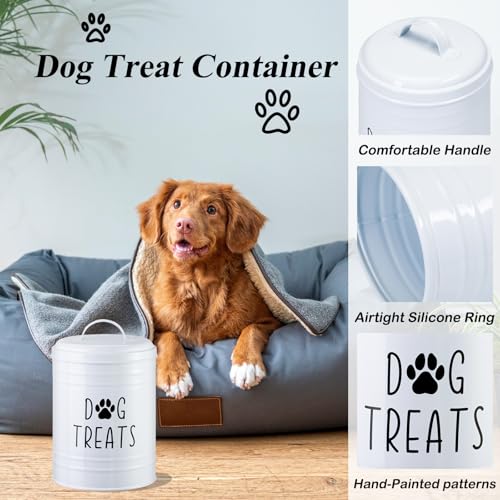 Dog Treat Container Airtight, Dog Treat Jar with Lid - 9x5.5'' Metal Dog Cookie Jar for Farmhouse Kitchen Counter, White Pet Treat Container, Dog Treat Storage Container for Dogs, Cats - color: White - Single