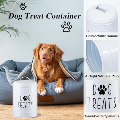 Dog Treat Container Airtight, Dog Treat Jar with Lid - 9x5.5'' Metal Dog Cookie Jar for Farmhouse Kitchen Counter, White Pet Treat Container, Dog Treat Storage Container for Dogs, Cats - color: White - Single