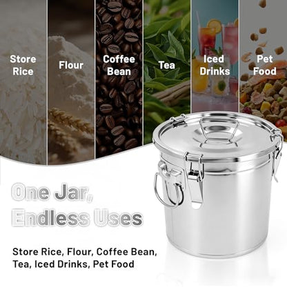 304 Stainless Steel Airtight Food Storage Container with Locking Lid & Clips 8.72gal/33L Large Kitchen Jar for Rice, Flour, Sugar, Grain, Coffee Beans - size: 33L