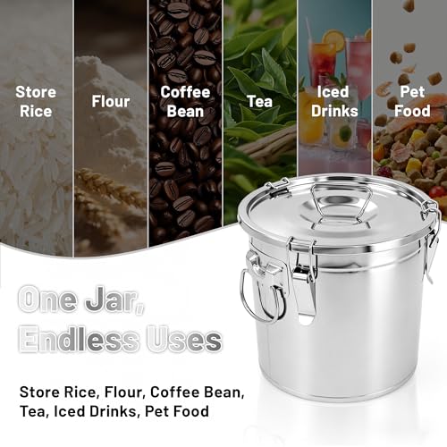 304 Stainless Steel Airtight Food Storage Containers 3.17gal/12L with Locking Lids & Clips Large Kitchen Jar for Rice, Flour, Sugar, Grain, Coffee Beans - size: 12L
