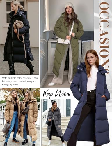 UMIPUBO Women's Long Maxi Down Coat Winter Puffer Jacket Warm Padded Outerwear Faux Fur Removable Hood Parka Full-Zip - color: Khaki, size: Large