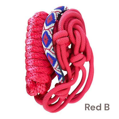 Nylon Horse Braided Rope Halter Beaded Noseband Lead Rope (Red B) - color: Red B