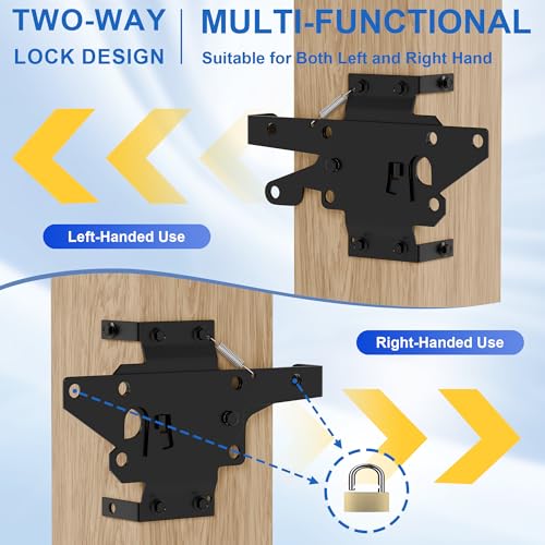 Self Closing Gate Hinge and Latch, Heavy Duty Self Locking Gate Hardware Kit for Wooden/Vinyl/PVC Fence Gate, Adjustable Gate Hinges and Post Mount Gate Latch, 2 Gate Latch 4 Gate Hinges