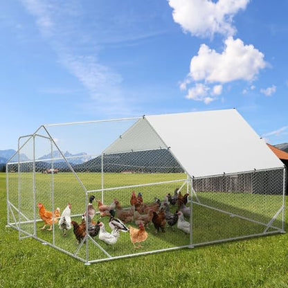 Large Metal Chicken Coop, 13.1'L x 9.8'W x 6.6'H Walk-in Poultry Cage, Chicken Run Pen House with Waterproof & Anti-Ultraviolet Cover Chicken Coop Run for Outdoor Backyard Farm - size: 118.1"L x 157.5"W x 78.7"H