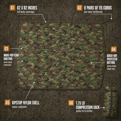 USGI Industries Military Woobie Blanket | Thermal Insulated Camping Blanket, Poncho Liner | Large, Portable, Water-Resistant, for Hiking, Survival | Compression Carry Bag - color: Woodland