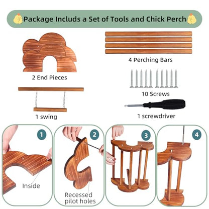 Chicken Perch Chick Jungle Gym Roosting Bar,Durable Chick Standing Training Perch with Carbonized Solid Wood for Chicken Coops