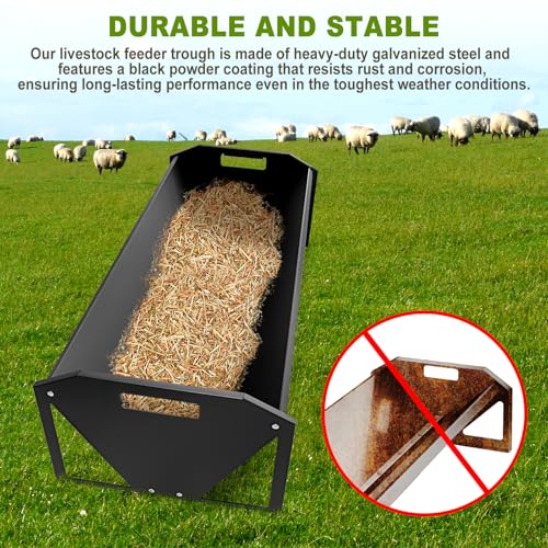 Livestock Feeding Trough 45", Heavy Duty 22 Gallon Capacity Livestock Trough, Galvanized Steel Sheep Feeder Trough for Horse, Goat, Sheep, Cattle, Cow, Alpaca