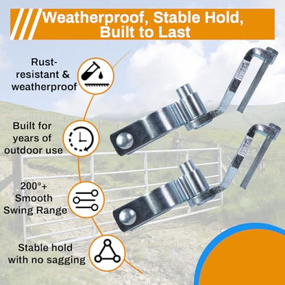 2-Pack T-Post Gate Hinge Kit for Chain Link Fence, Galvanized Steel 1-5/8" Female Hinge Pins with Hardware, 200+° Swing Easy Installation for Farm Garden Backyard Gate
