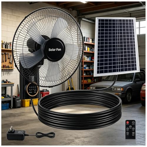 16" Wall Mounted Fans, Solar Barn Fan for Chicken Coop and Greenhouse, Zero Electricity, Solar Powered Fans for Outside, Solar Panel, Power Adapter,16ft Extension Cable AC/Solar Dual Power(3pcs) - size: 3pcs