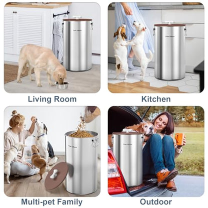 Paw Libero 35 Lbs Stainless Steel Dog Food Storage Container with Airtight Lid & Ceramic Bone Handle, Large Metal Dog Food Bin for Dogs & Cats, Keep Fresh, Easy to Clean - size: 35 lbs