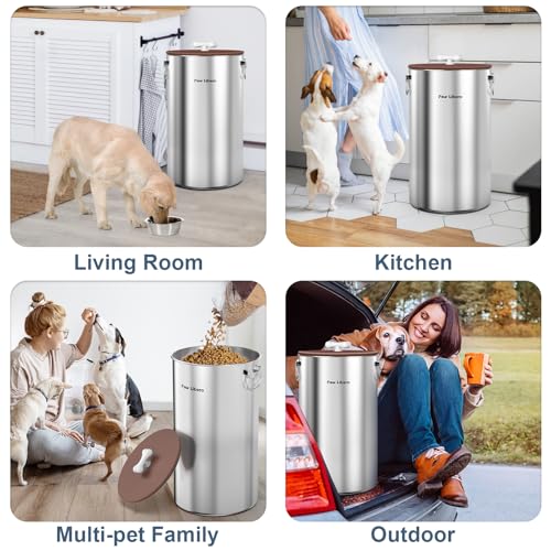 Paw Libero 2PK 35 Lbs Stainless Steel Dog Food Storage Container with Airtight Lid & Ceramic Bone Handle, Large Metal Dog Food Bin for Dogs & Cats, Keep Fresh, Easy to Clean - size: 35 lbs - 2pk