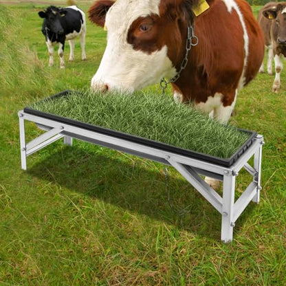 Livestock Feed Trough 9.25Gal, Long Large Capacity Feeder with Stand for Goat Sheep Pig Horse, Heavy Duty Galvanized Frame Hay Feeder, 40.55 x 12.99 x 14.37 inch (Black) - color: Black