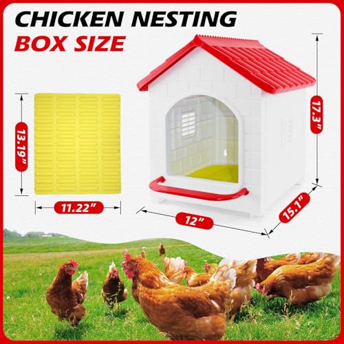 Chicken Nesting Box, Waterproof Plastic Chicken Coop with Washable Nesting Pad, Nesting Box for Hens/Ducks/Rabbits and Poultry - color: Red