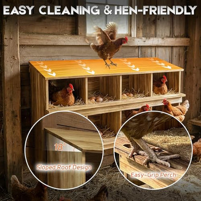 8 Holes Wood Nesting Boxes for Chickens, Gold Standard Two-Tier Chickens Nesting Box for Laying Eggs, Farmhouse Series Laying Boxes for Hens, Ducks and Birds - color: Wooden 8-Hole