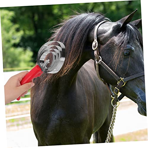LIOOBO 2Pcs Stainless Steel Horse Grooming Brush Set Double-Sided Shedding Comb for Livestock Effective Hair Removal Tool Grip Random Color