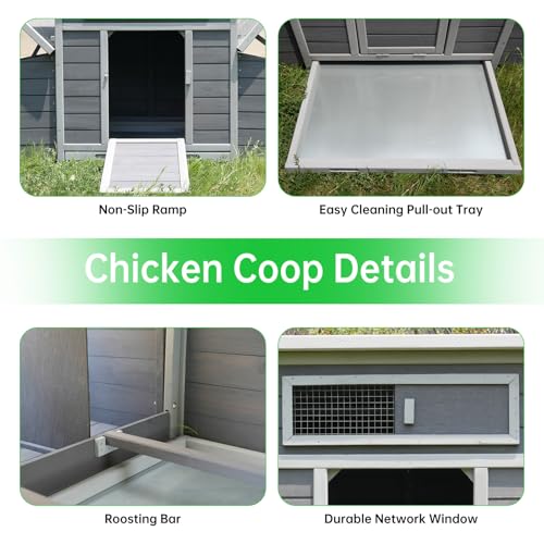 Chicken Coop, 58" Wooden Chicken Coop with 2 Sides Large Nesting Boxes for 4-6 Chickens, Poultry Hutch Rabbit Cage with No-Slip Ramp & Pull-Out Tray for Outdoor Farm Yard (Dark Grey) - color: Dark Grey